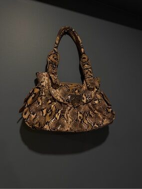Rare Vintage Snake-Print Shoulder Bag in Brown